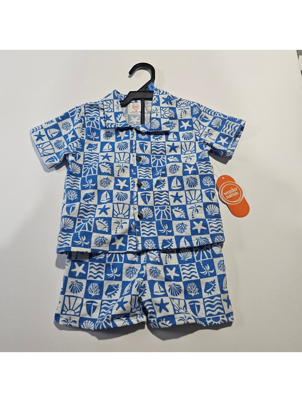 Carters baby boys blue white beach print 2 pcs shirt and shorts set size 18-24M